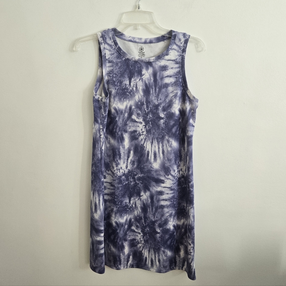 3/$30 Gaiam Tie-Dye Style Dark Lavender & White Sleeveless Tank Dress Size S